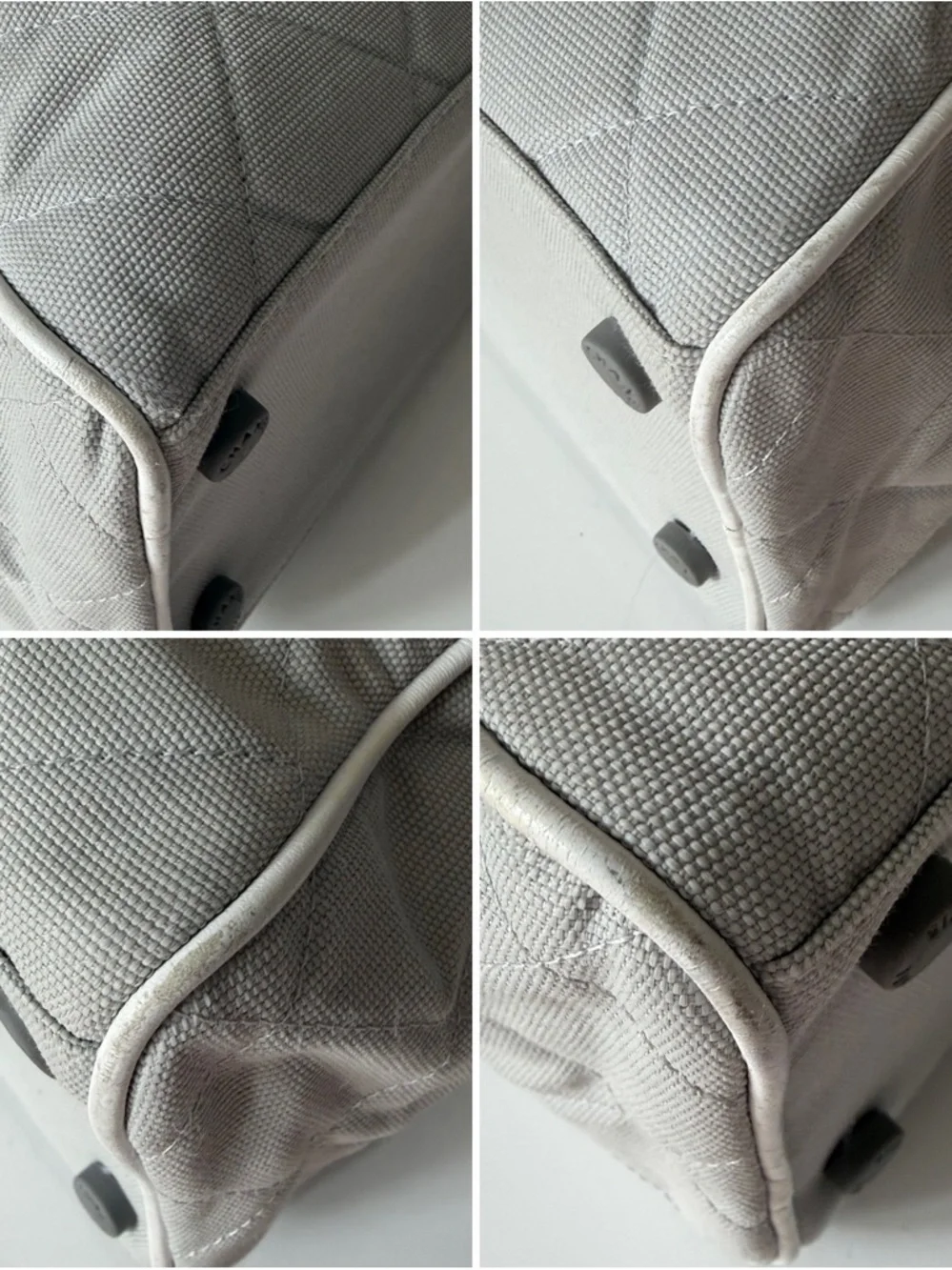 Chanel Sports Line Quilted Logo Bowler Bag Grey Canvas White Leather Trim